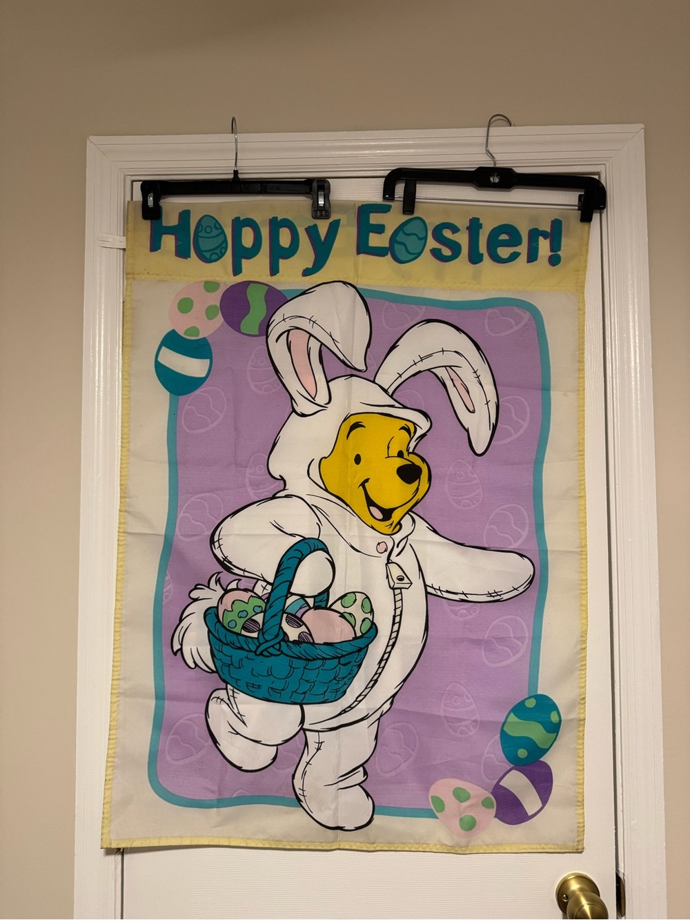 VTG Winnie The Pooh Dressed As Easter Bunny Happy Hoppy Easter Garden Flag Y2K